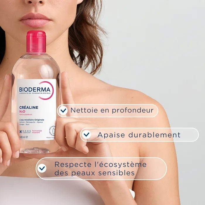 Bioderma CREALINE H2O - L'Eau Micellaire Démaquillante Originale - Visage et Yeux - Peaux Sensibles, 500ml