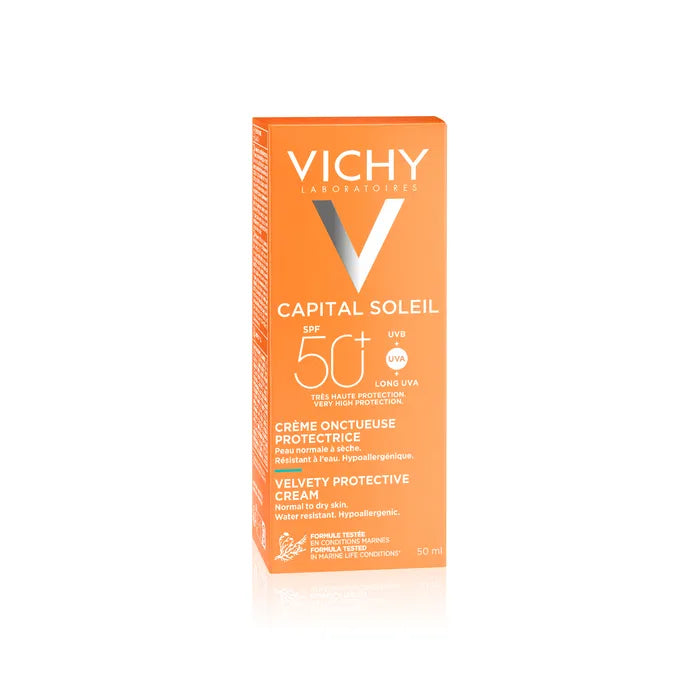 Vichy IDEAL SOLEIL - SPF50+ Crème Solaire Onctueuse Protectrice, Visage Peaux Sensibles Normales à Sèches, 50ML
